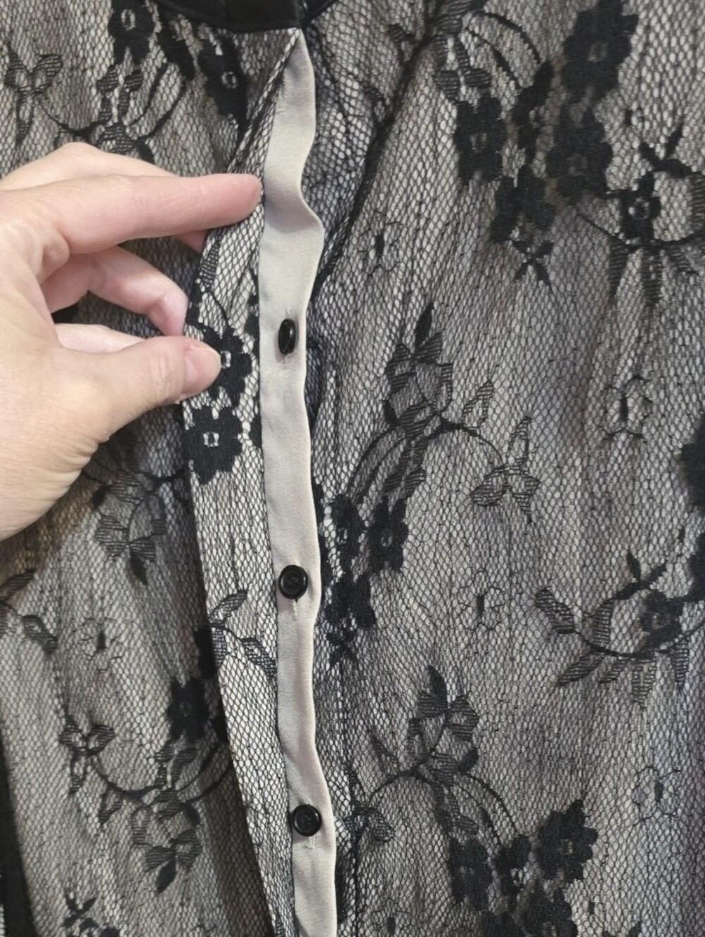 Vintage Whimsigoth Black Sheer Lace Silk Lined Button Down Blouse. Est Small - Picture 4 of 9